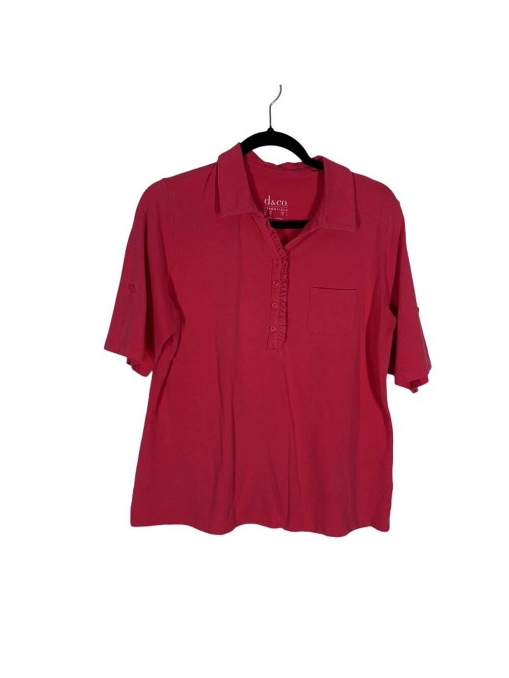 Denim & Co. Essentials Women M Pink Perfect Jersey Polo Top With Ruffle Detail